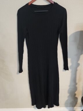 ZARA Classic Black Ribbed Long-Sleeve Dress XL